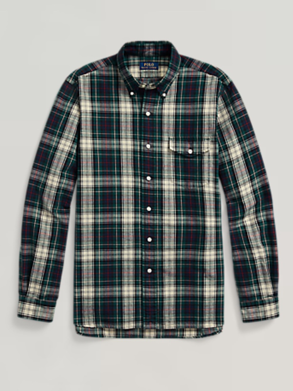 Plaid Flannel Polo by Ralph Lauren Green & White Plaid Button-Down Shirt